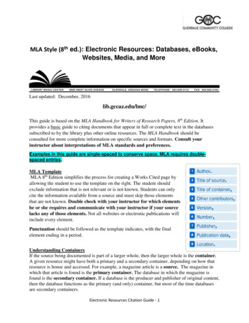 MLA Style (8th Ed.): Electronic Resources: Databases .