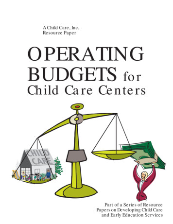 A Child Care, Inc. OPERATING BUDGETS