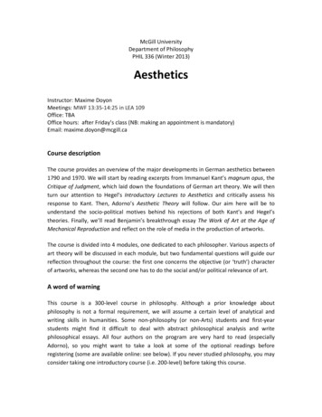 McGill University PHIL 336 (Winter 2013) Aesthetics