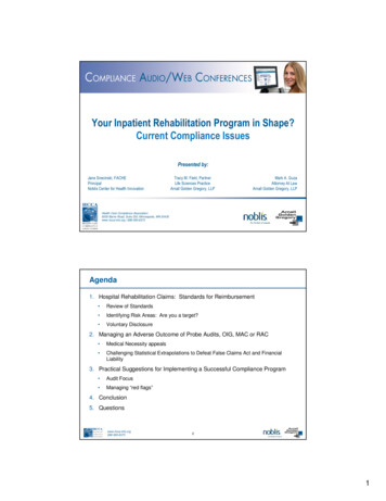 Your Inpatient Rehabilitation Program In Shape? Current Compliance Issues