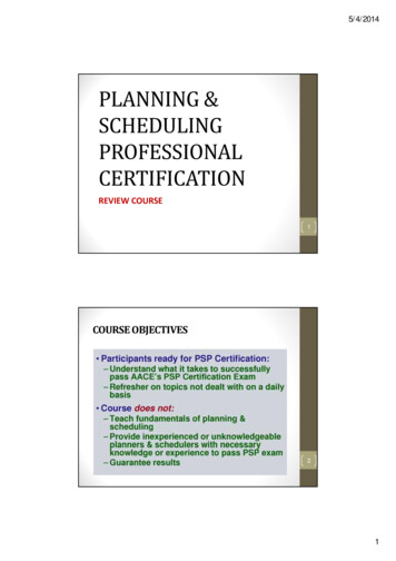 PLANNING & SCHEDULING PROFESSIONAL CERTIFICATION