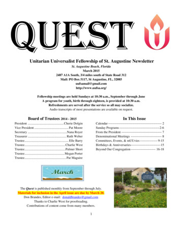Unitarian Universalist Fellowship Of St. Augustine Newsletter