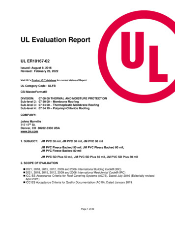 PVC UL Evaluation Report ER10167-02 - Johns Manville