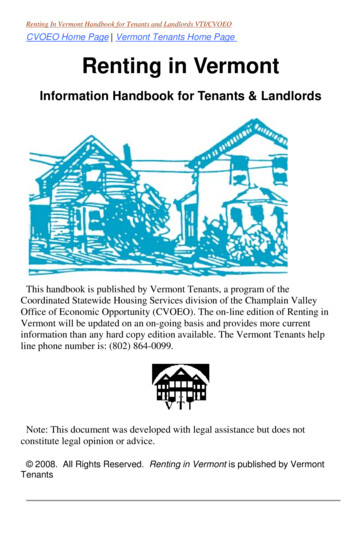 Renting In Vermont, Handbook For Tenants And Landlords