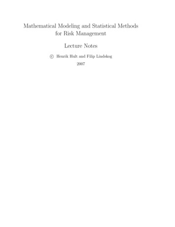 Mathematical Modeling And Statistical Methods For Risk .