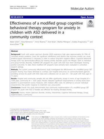 Effectiveness Of A Modified Group Cognitive Behavioral .