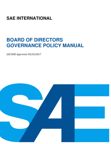 SAE Board Of Directors Governance Policy Manual