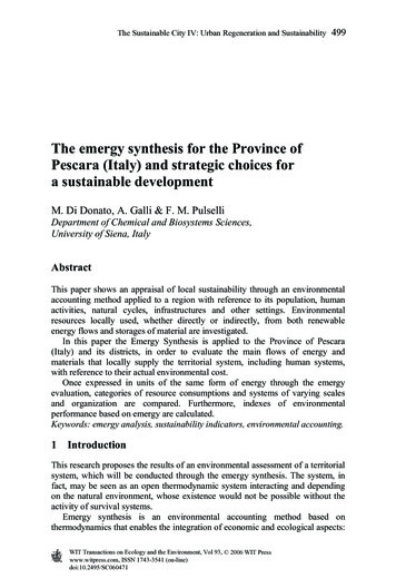 The Emergy Synthesis For The Province Of Pescara (Italy .