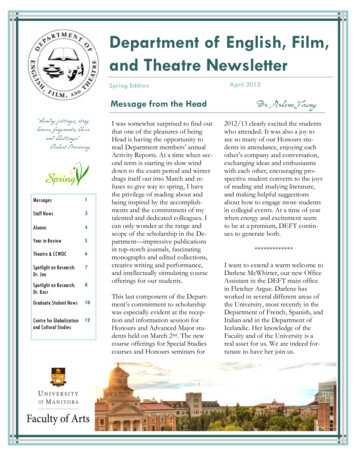 Department Of English, Film, And Theatre Newsletter