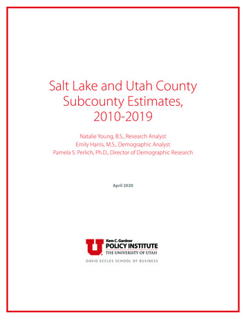 Salt Lake And Utah County Subounty Estimates, 2010-2019