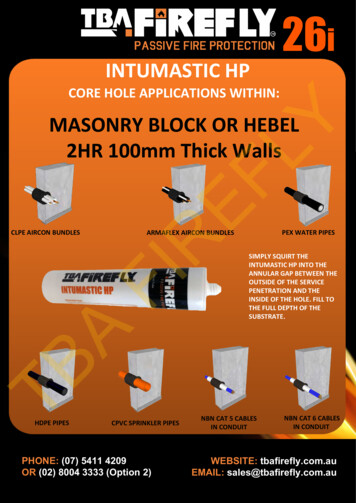CORE HOLE APPLICATIONS WITHIN: MASONRY BLOCK OR HEBEL 2HR 100mm Thick .