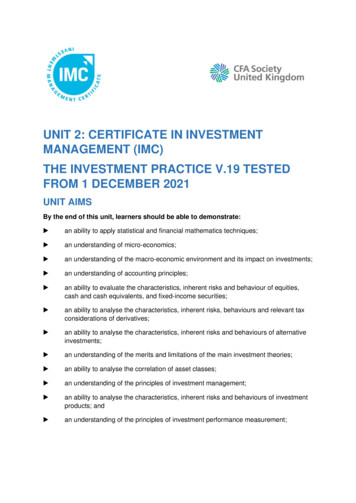 Unit 2: Certificate In Investment Management (Imc) The . - Cfa Uk