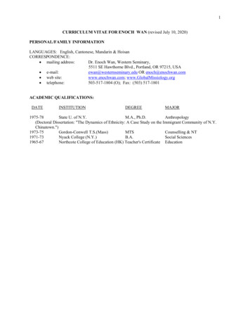 CURRICULUM VITAE FOR ENOCH WAN (revised July 10, 2020)