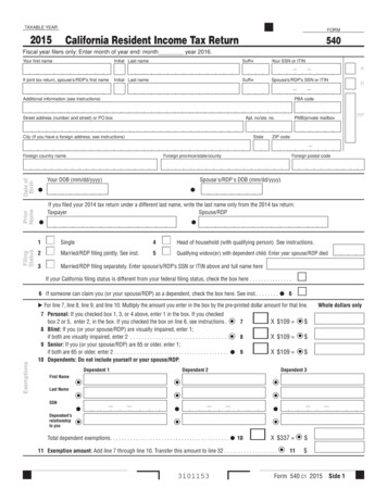 2015 Form 540 -- California Resident Income Tax Return