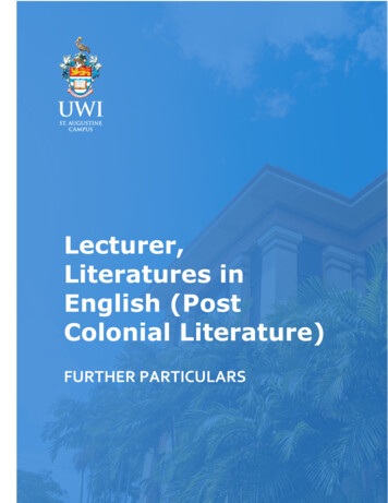 Lecturer, Literatures In English (Post Colonial Literature)