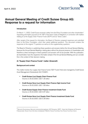 Annual General Meeting Of Credit Suisse Group AG: Response To A Request .