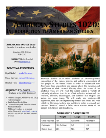 AMERICAN STUDIES 1020: INTRODUCTION TO AMERICAN 