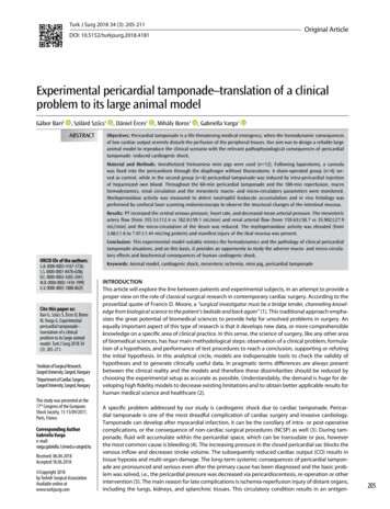 Experimental Pericardial Tamponade-translation Of A Clinical Problem To .