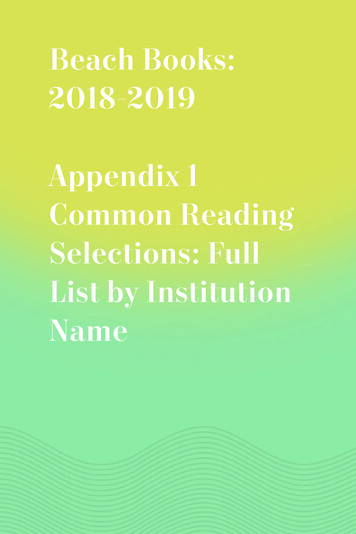 1 Beach Books: 2018-2019 Appendix 1 Common Reading Selections . - NAS