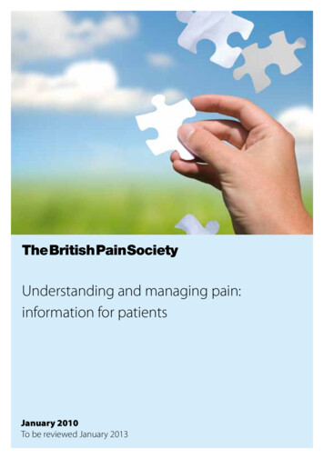 Understanding And Managing Pain: Information For Patients