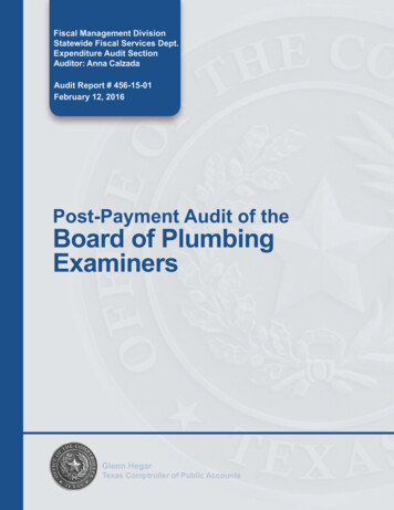 Post-payment Audit Report For The Board Of Plumbing Examiners