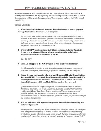 DPW Behavior Specialist FAQ 9/19/12 - RCPA