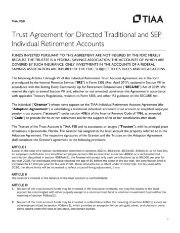 Trust Agreement For Directed Traditional And SEP Individual Retirement .