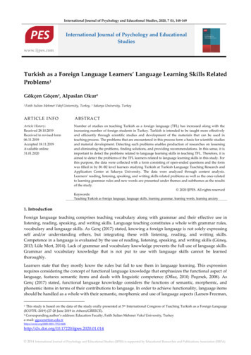 Turkish As A Foreign Language Learners Language 
