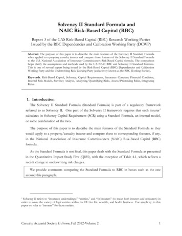 Solvency II Standard Formula And NAIC Risk-Based Capital (RBC)