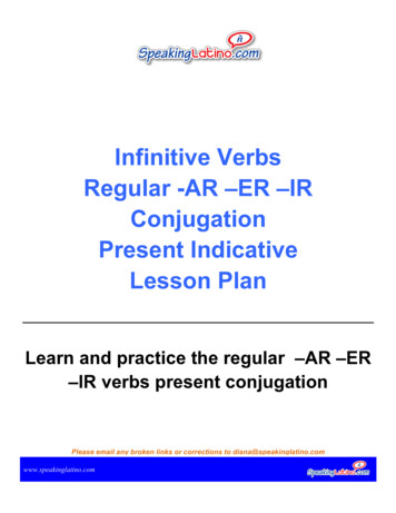 Infinitive Verbs Regular -AR –ER –IR Conjugation Present .