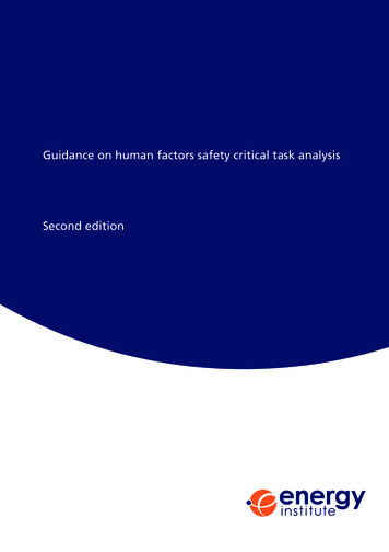 Guidance On Human Factors Safety Critical Task Analysis .