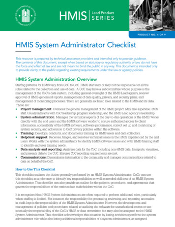 HMIS System Administrator Checklist - HUD Exchange