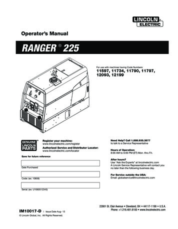Operator's Manual RANGER 225 - Lincoln Electric