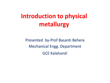 Introduction To Physical Metallurgy