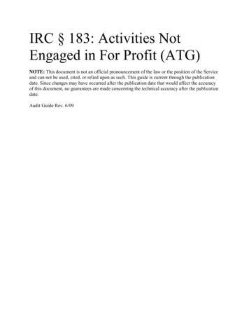 IRC § 183: Activities Not Engaged In For Profit (ATG)