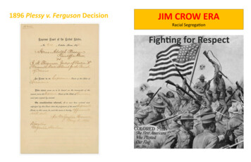 1896 Plessy V. Ferguson Decision JIM CROW ERA