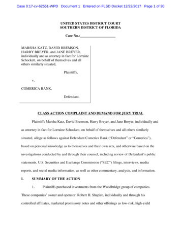 UNITED STATES DISTRICT COURT SOUTHERN DISTRICT OF . - Class Action