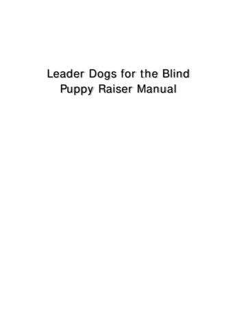 Leader Dogs For The Blind Puppy Raiser Manual