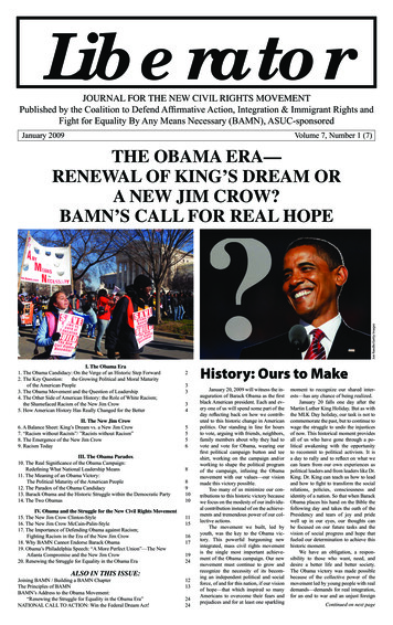 THE OBAMA ERA— RENEWAL OF KING’S DREAM OR A NEW 