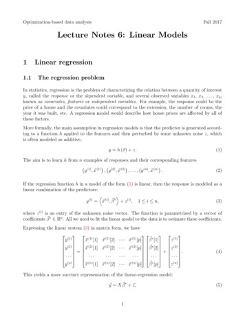 Lecture Notes 6: Linear Models - Courant Institute Of .