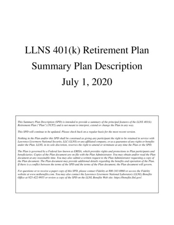 LLNS 401(k) Retirement Plan Summary Plan Description July 1, 2020