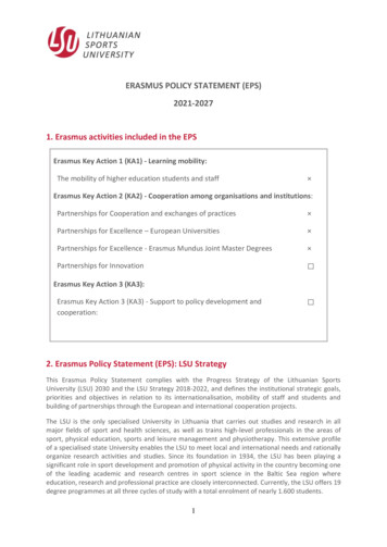 ERASMUS POLICY STATEMENT (EPS) 2021-2027 1. Erasmus Activities . - LSU