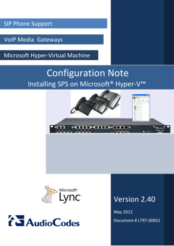 Installing SPS On Microsoft Hyper-V Configuration Note Ver 240