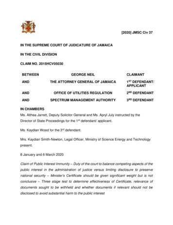 [2020] JMSC Civ 37 IN THE SUPREME COURT OF JUDICATURE OF JAMAICA IN THE .