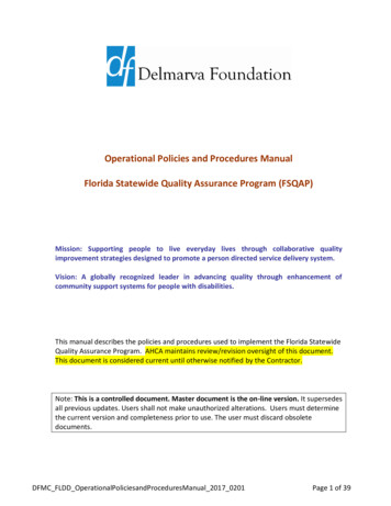 Operational Policies And Procedures Manual For Florida .