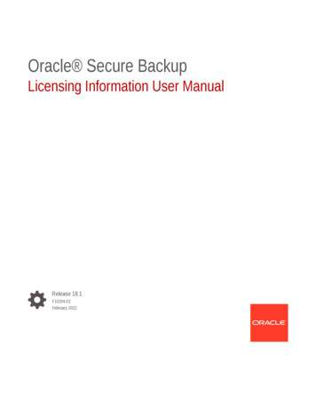 Oracle Secure Backup Licensing Information User Manual