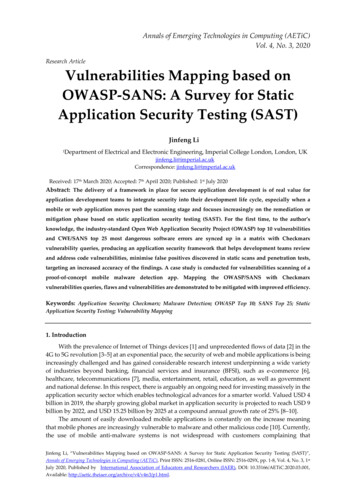 Vulnerabilities Mapping Based On OWASP-SANS: A Survey For .