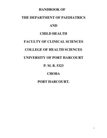HANDBOOK OF THE DEPARTMENT OF PAEDIATRICS AND 