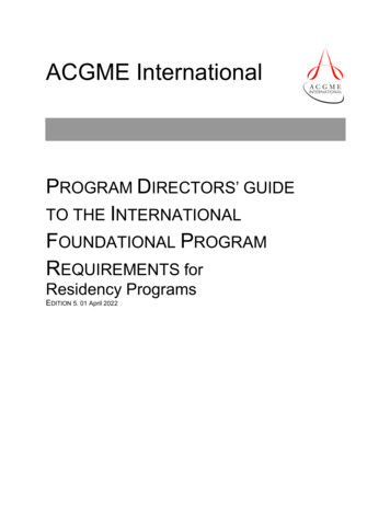 Companion Document For Program Directors: ACGME-I Residency