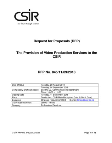 Request For Proposals (RFP) The Provision Of Video Production Services .